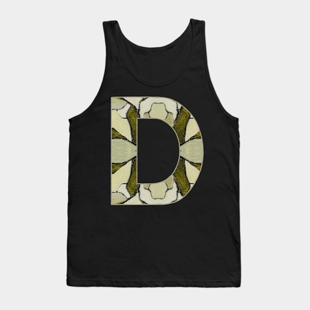 Letter D Monogram Initial Olive Green Pearl White Aesthetic Abstract Pattern Painting On Canvas Tank Top by Go Abstract Art